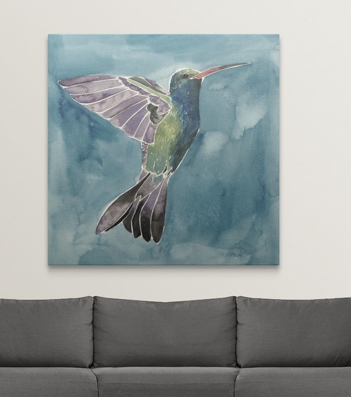 « i », reproduction d’art dépilée Watercolor Hummingbird, H 16 po x l 16 po x P 1,5 po, Toile
