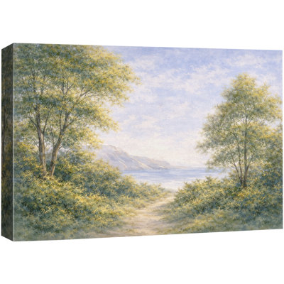 Serene Coastal Path Landscape Artwork, Living Room Pictures, Framed Canvas Giclee Print Wall Art