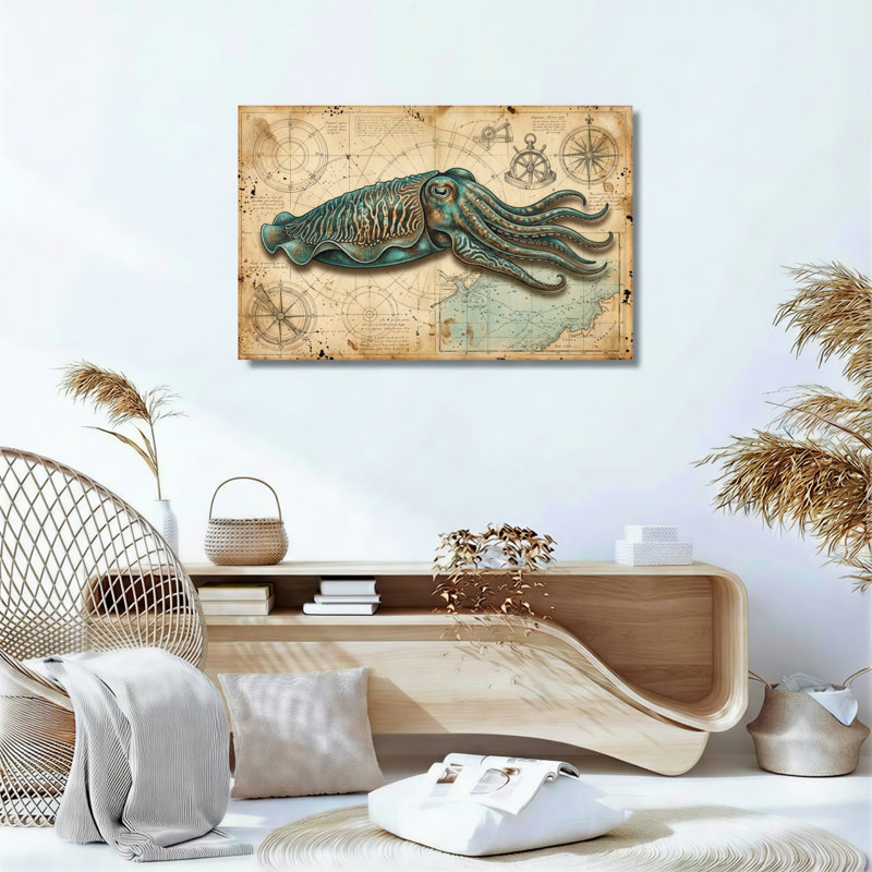 Ensemble de 1 tableau sur toile représentant une carte de pieuvre, 12"H x 18"W, Wrapped Canvas