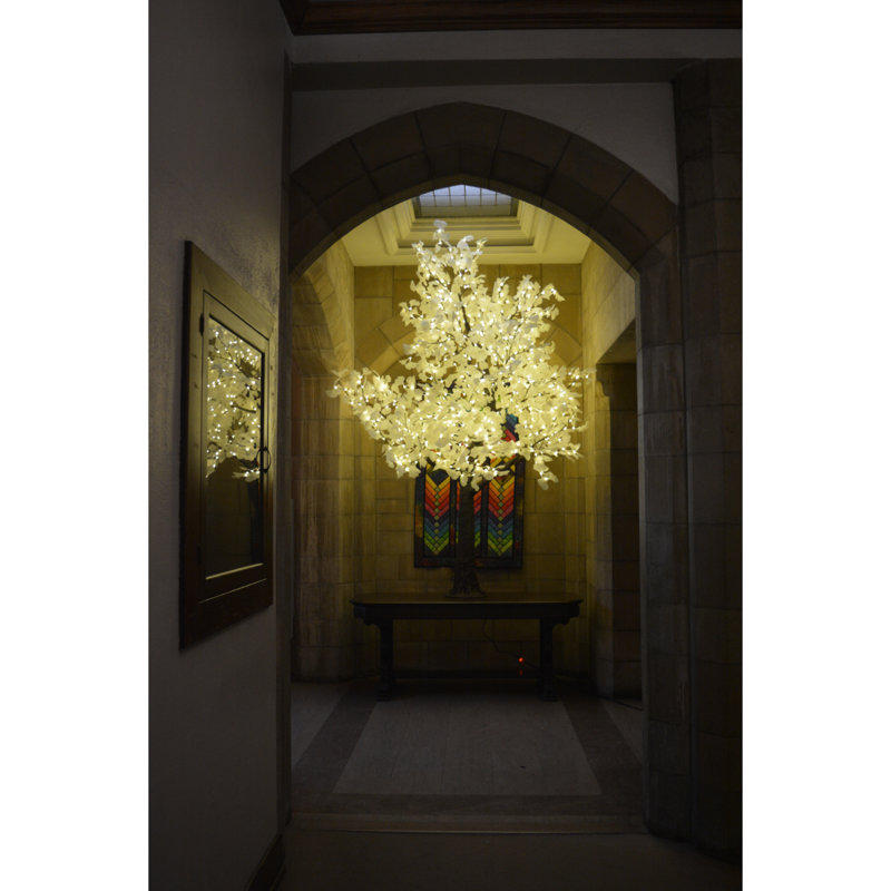 Ginkgo de 9 pieds, feuilles vertes, lumières à DEL blanc chaud, Blanc