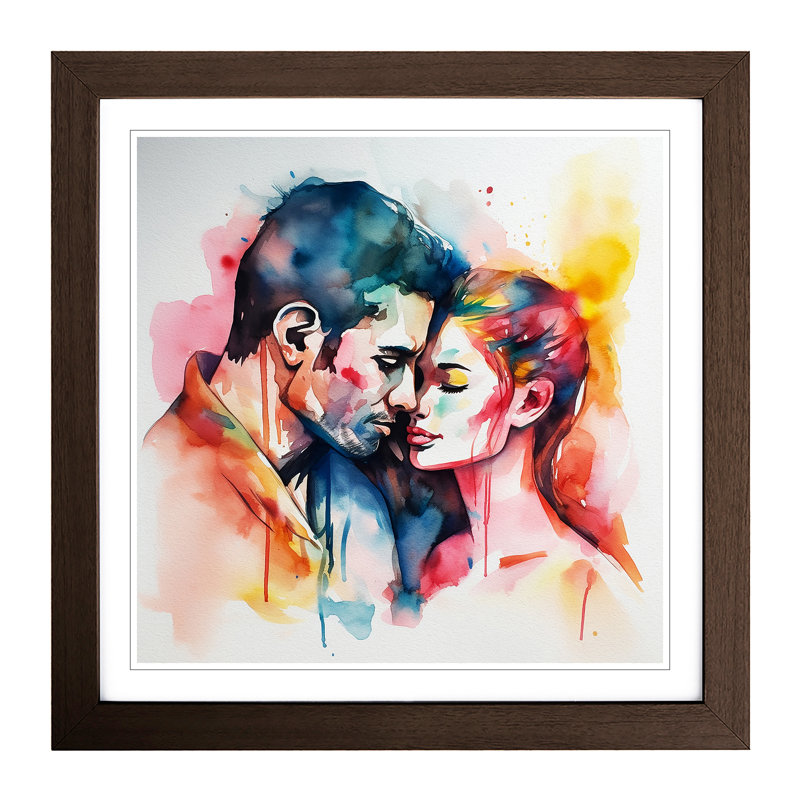 Lovers Watercolour - Single Picture Frame Print on Wood, Walnut