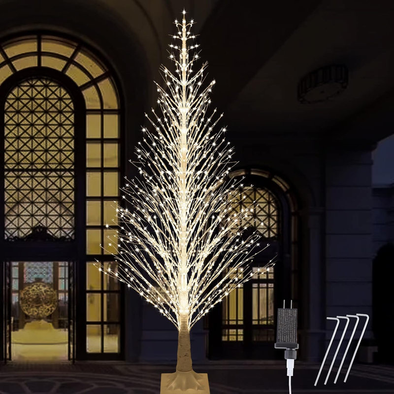 Bouleau de 7 pi avec 1000 lumières DEL blanc chaud et lumières scintillantes