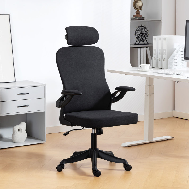 Chaise de bureau ergonomique, chaise de bureau avec appui-tête réglable, noir, Noir, Noir