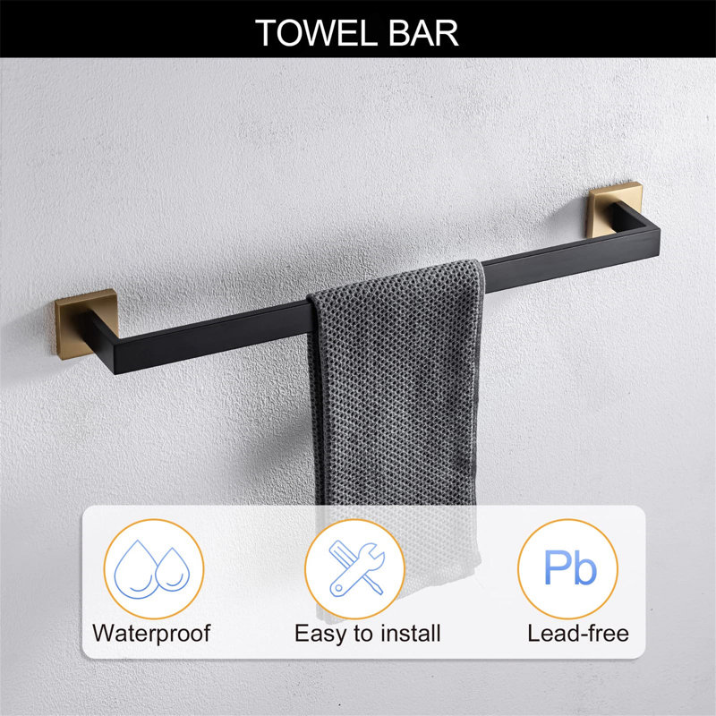 5 Pieces Bathroom Hardware Accessories Set Towel Bar Set Wall Mounted,Stainless Steel, Gold/Black