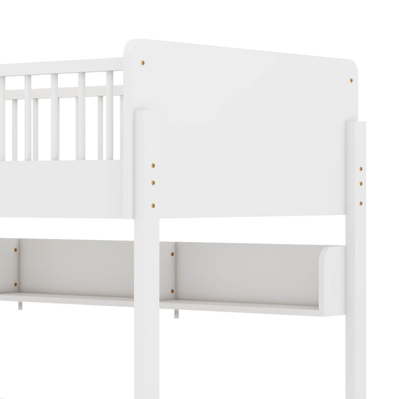 Lit superposé simple au-dessus de simple avec tablettes de rangement, lit superposé en bois massif avec rangement et échelle, garde-corps, aucun sommier nécessaire
