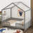 Floor Bed With Canopy, House Shape Bed Frame With High Railings, Wood Bed With Roof-977988930