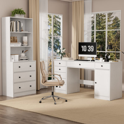 3 Piece Office Set, 47.2" Writing Desk & Bookcases With Drawers & 15.7" Filing Cabinet