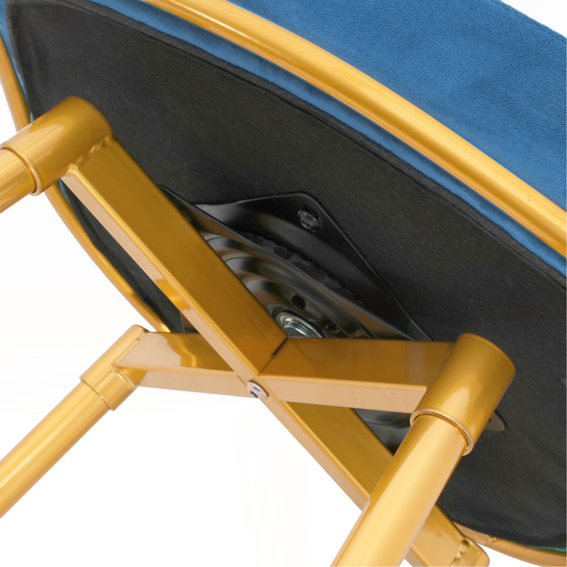Swivel Counter Height Bar Stools Set Of 2, 31." Bar Height Stools With Hand-Woven Backrest & Gold Metal Legs, Modern Low Back Upholstered Kitchen Chairs With Footrest For Island, Dining Room,Blue