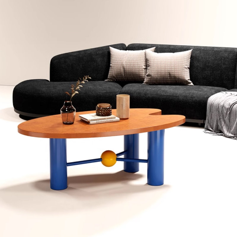 Table basse en bois massif au design créatif, H 16,92 po x l 37,4 po x P 21,65 po, Brun/bleu