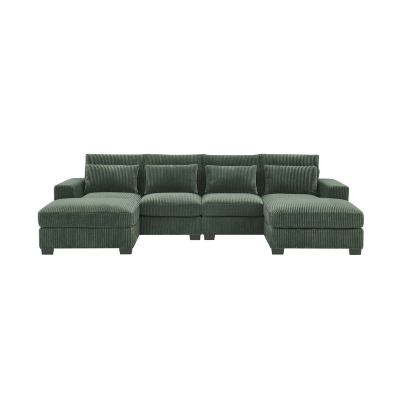Laguna Modular Corduroy Sectional, Green Corduroy