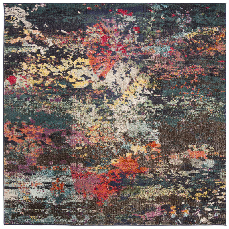 Hertzler Southwestern Wool Brown/Teal Area Rug, Square 6'7"