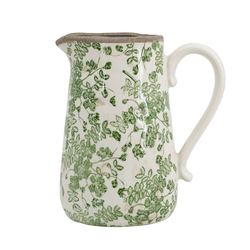 Vase en céramique 8,1 x 5,7 x 9,1 po avec motif floral vert