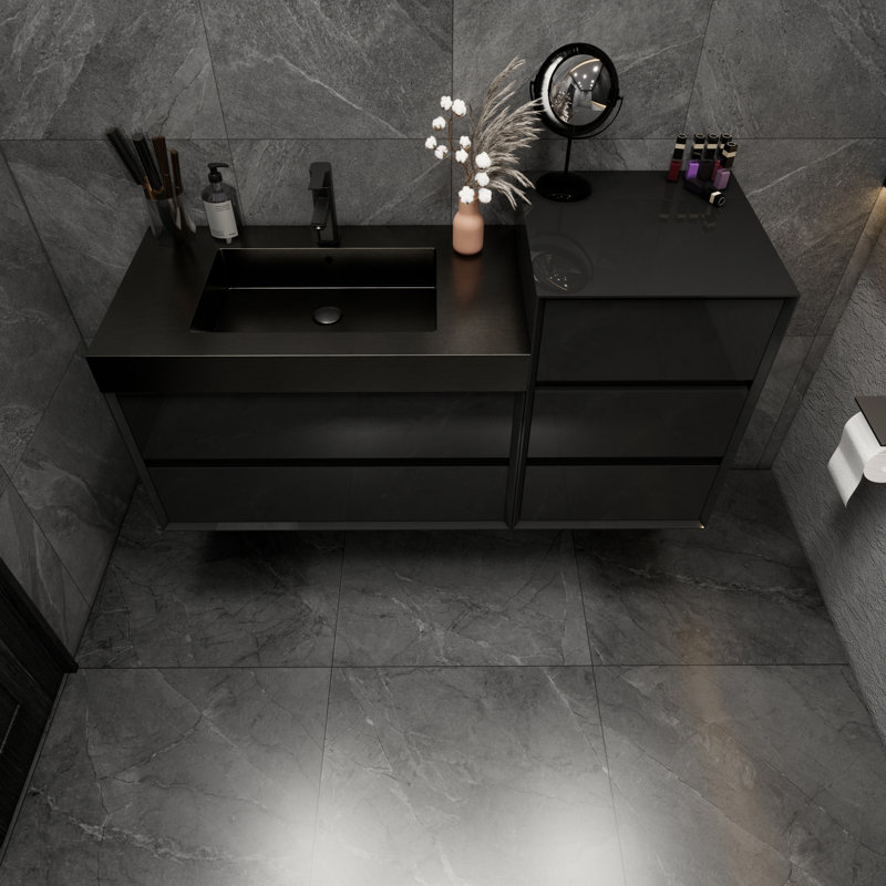 Golitz 55'' Single Bathroom Vanity with Stainless Steel Top, Glossy Black
