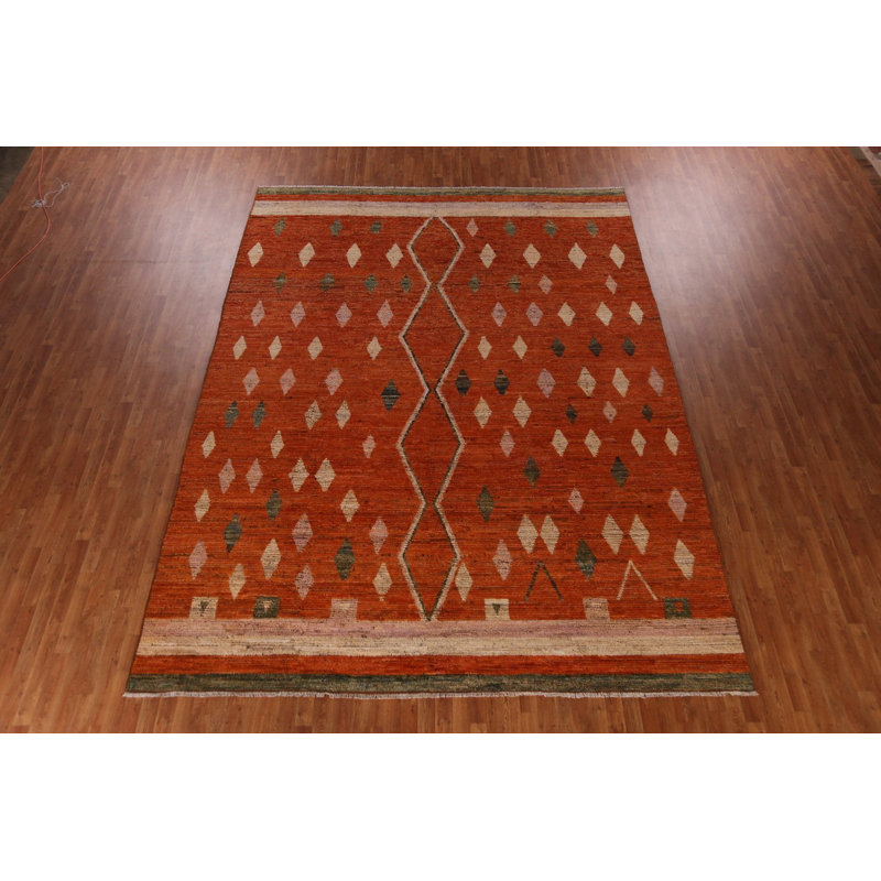 Tapis oriental orange marocain en laine orange 10 x 14