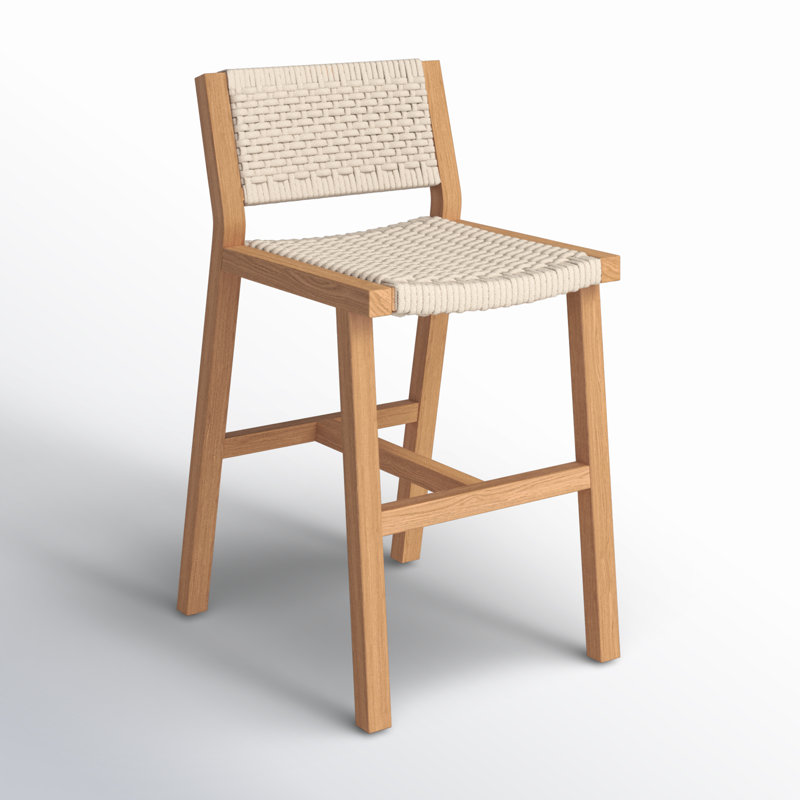 Delano Outdoor Teak Bar Stool, Counter Stool (26" Seat Height), Natural Teak, Ivory Rope