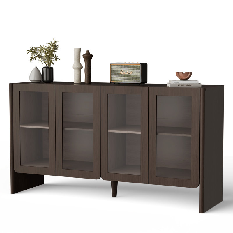 Armoire d'appoint en verre noyer foncé 55 po à 4 portes