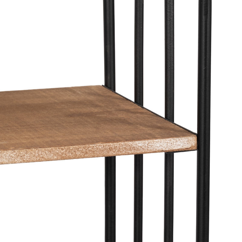 32" Metal and Wood Wall Storage Shelf with Black Iron Frame, Rustic Brown Plywood Shelves, Hanging Display Unit for Home, Office, Bedroom, or Living Room - Industrial Modern Wall Decor.