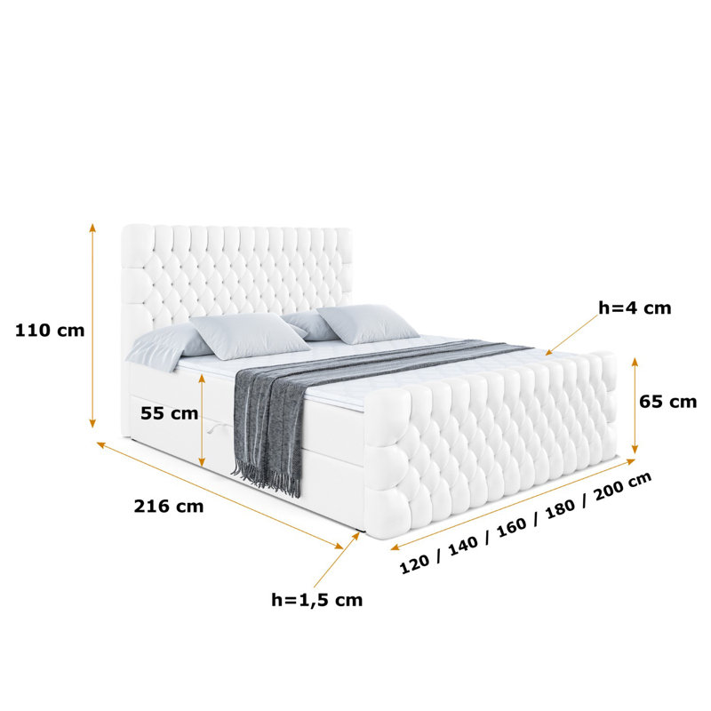 Bed with Mattress, 180 x 200 cm, White