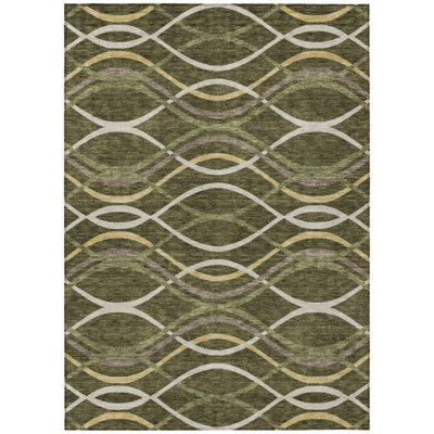 5' X 8' Ivory Abstract Washable Indoor Outdoor Area Rug