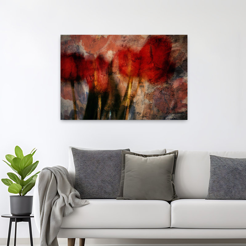 «Red Tulips», art mural contemporain abstrait, H 48 po x l 32 po