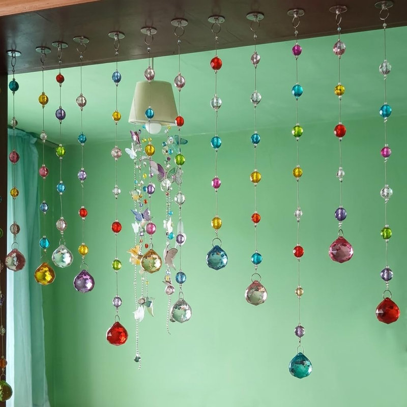 Rideau de perles de cristal, 20 brins de perles acryliques multicolores pour portes et fenêtres, séparateur de pièce en corde (Arc-en-ciel classique)