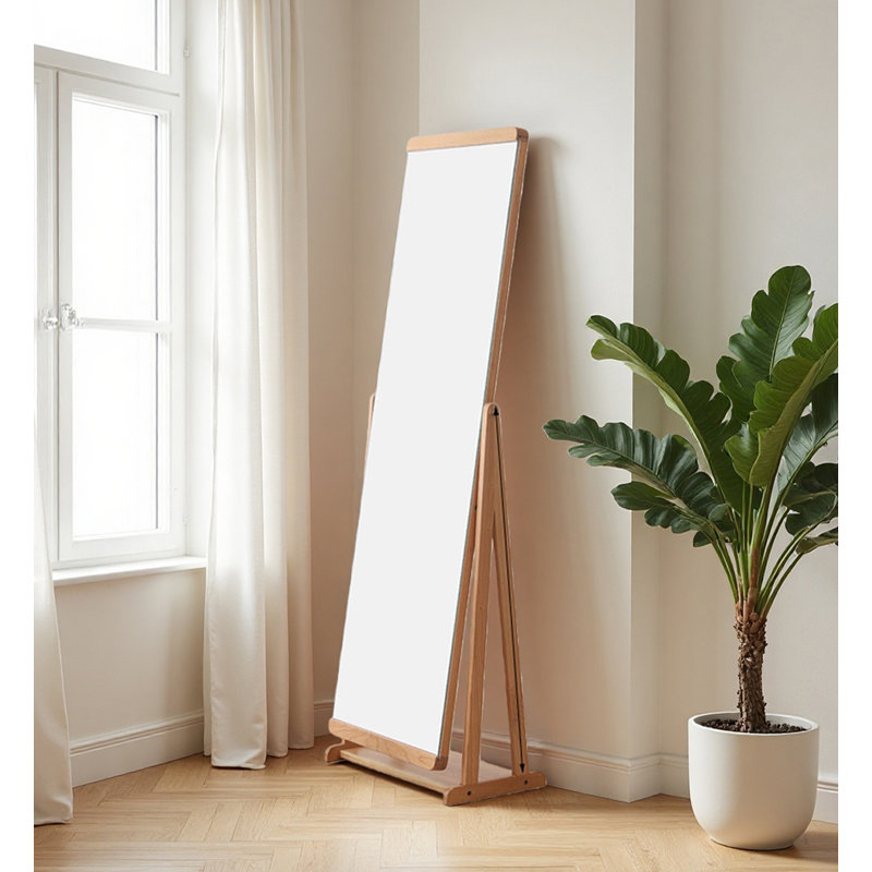 Miroir intégral autoportant réglable contemporain en noyer, Beige