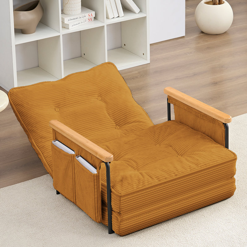 6-Position Adjustable Multi-Functional Recliner Sofa Bed - Ergonomic Chaise Lounge With Side Pockets And Tufted Craft - 180° Flat To 90° Upright - Compact 26.4" To 52.4" Dimensions For Living Room, Bedroom, Or Office
