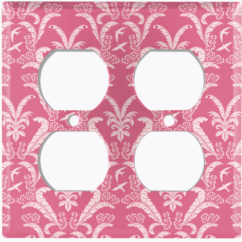 Metal Light Switch Plate Outlet Cover (Damask Feather Red - Double Duplex), Red