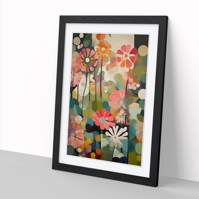 Retro Flowers Vol.10 - Single Picture Frame Print, Black, 46cm H x 34cm W x 2cm D