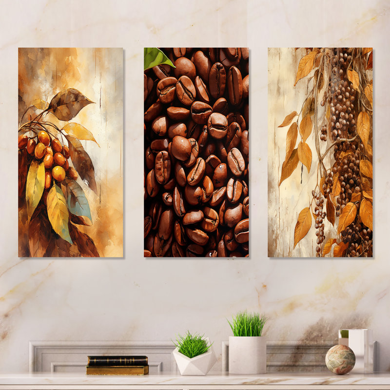 Ensemble de 3 décorations murales café en grains Minimal Harmony, H 32 po x l 48 po