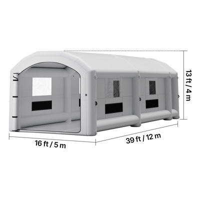 Cabine de peinture gonflable, 39 x 16 x 13 pi, cabine de pulvérisation portable avec soufflantes de 950 W + 1 100 W, grand filtre en coton, zone de changement, tente de peinture de toit arquée pour camionnette et fourgonnette robustes, gris