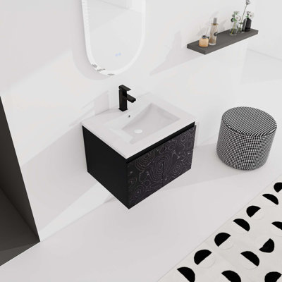 Meuble-lavabo flottant mural avec lavabo en céramique et porte d'armoire à fermeture en douceur