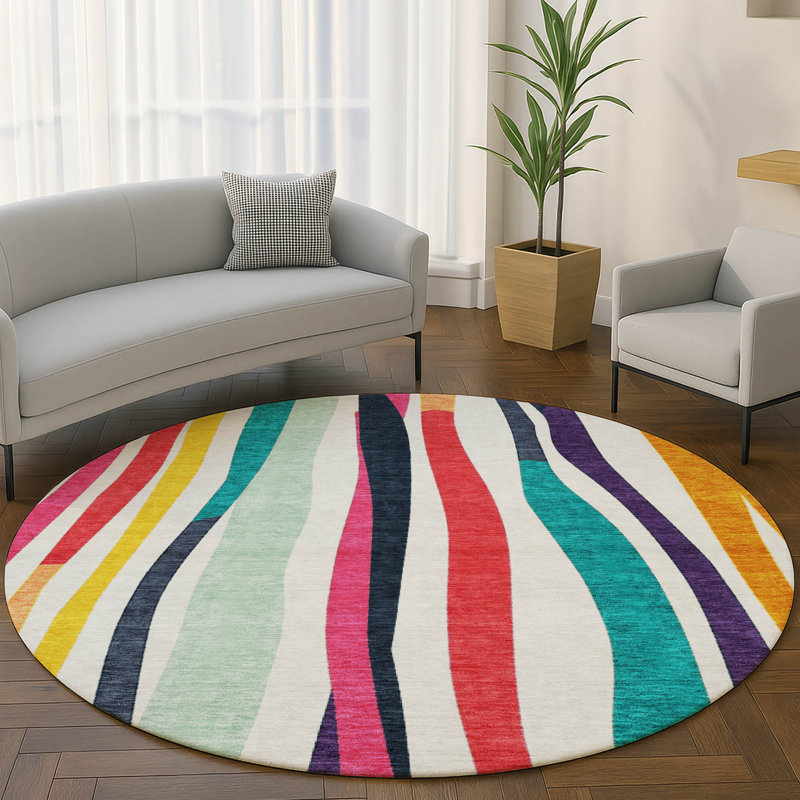 Premium Machine Washable Mayfield AMF2188 Striped Rug, Ivory, 8' Round