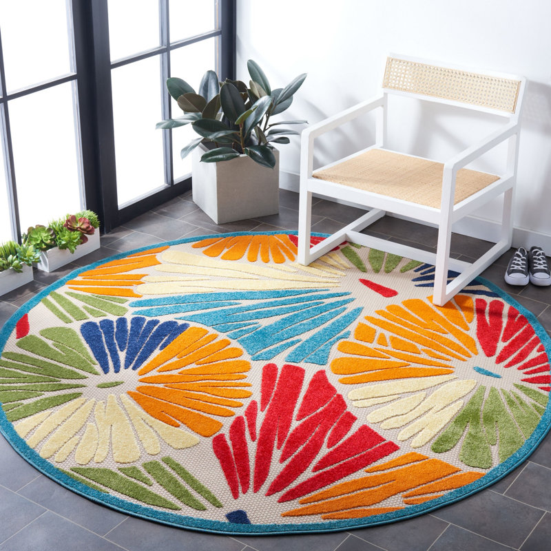 Tapis d'intérieur / extérieur à motif floral Cabana, Rond 6 pi 7 po