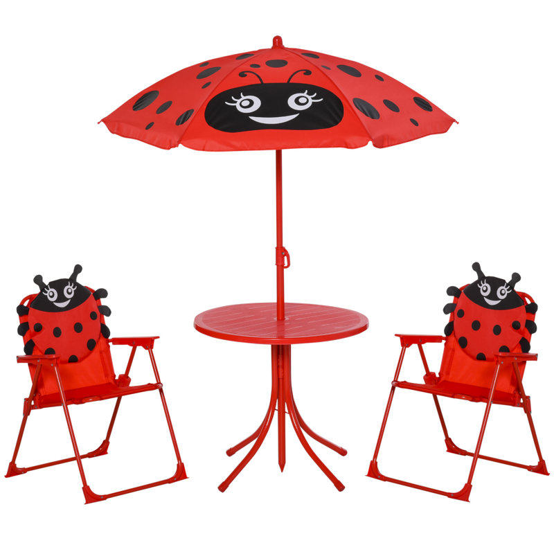 Cordova Kids Outdoor Table and Chairs Ladybird Adjustable Umbrella Red