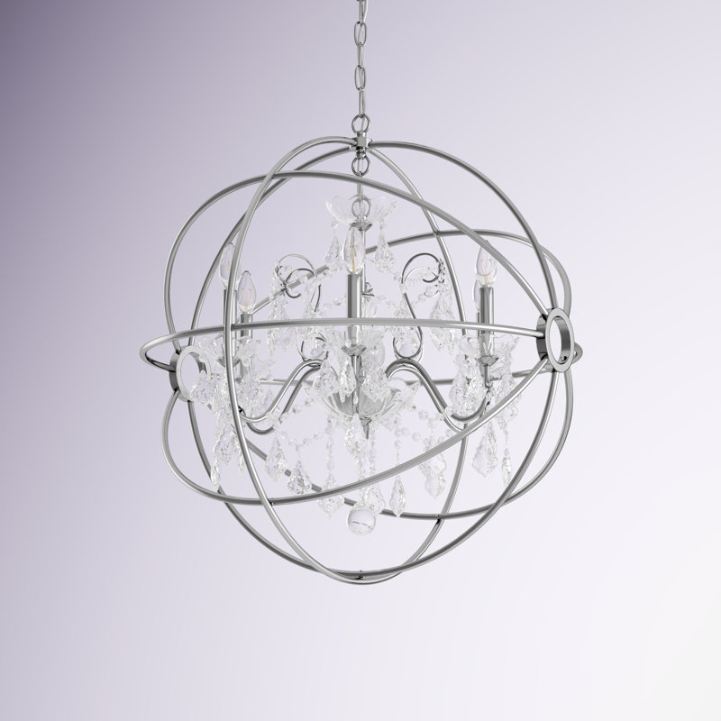 Imina Candle Style Globe Chandelier with Crystal Accents, Chrome, 27.5" H x 25.5" W x 25.5" D, 6 Lights