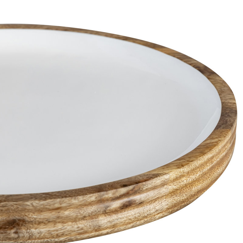Ensemble de 2 plateaux en bois de manguier, Blanc