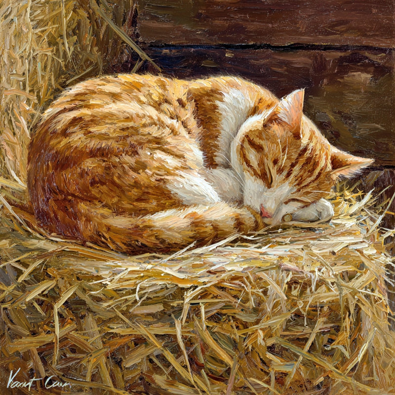 «Rustic Ginger Cat», art mural sur toile tendue, H 12 po x l 12 po