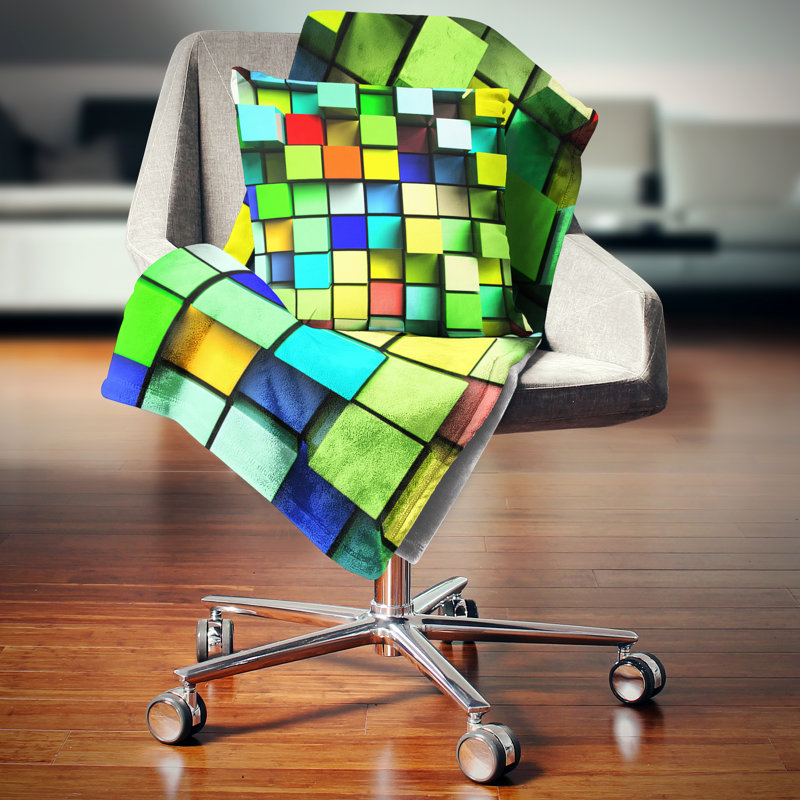 Conception murale colorée de cubes 3D - coussin abstrait imprimé, 18 po x 18 po, Coussin décoratif