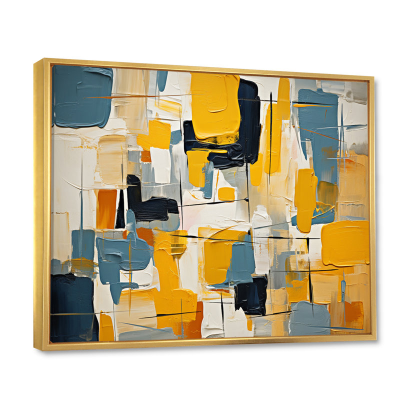 Impression sur toile abstraite, expression carrée, Cadre flottant doré, H 30 po x l 40 po x P 1,5 po