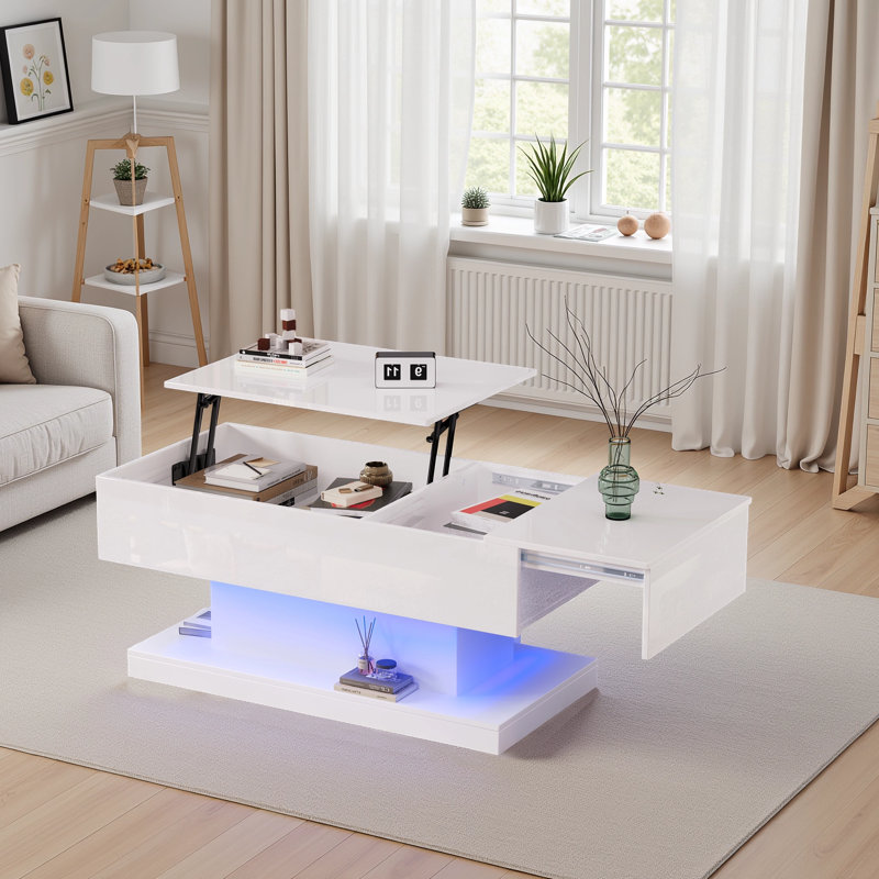 Lift Top Extendable Pedestal Coffee Table with Storage