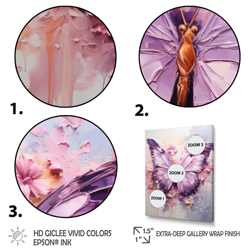 Lyrrissa, mauve, rose, lavande, papillon - art mural grand papillon, Toile tendue, 32" H x 24" W