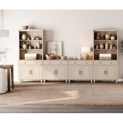 Scarlett Sideboard Cabinet With Bar Hutch, Buffet Cabinet With 2 Drawers, 3 Tier Shelves And 4 Wood Doors, 135''