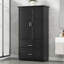 Armoire de rangement haute pour salle de bain, armoire avec deux portes et tiroirs, tablette réglable, panneau de fibres à densité moyenne, noir