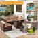 Caradog Wicker 6 - Person Patio Conversation Sets with Cushions Coffee Table and Fire Pit