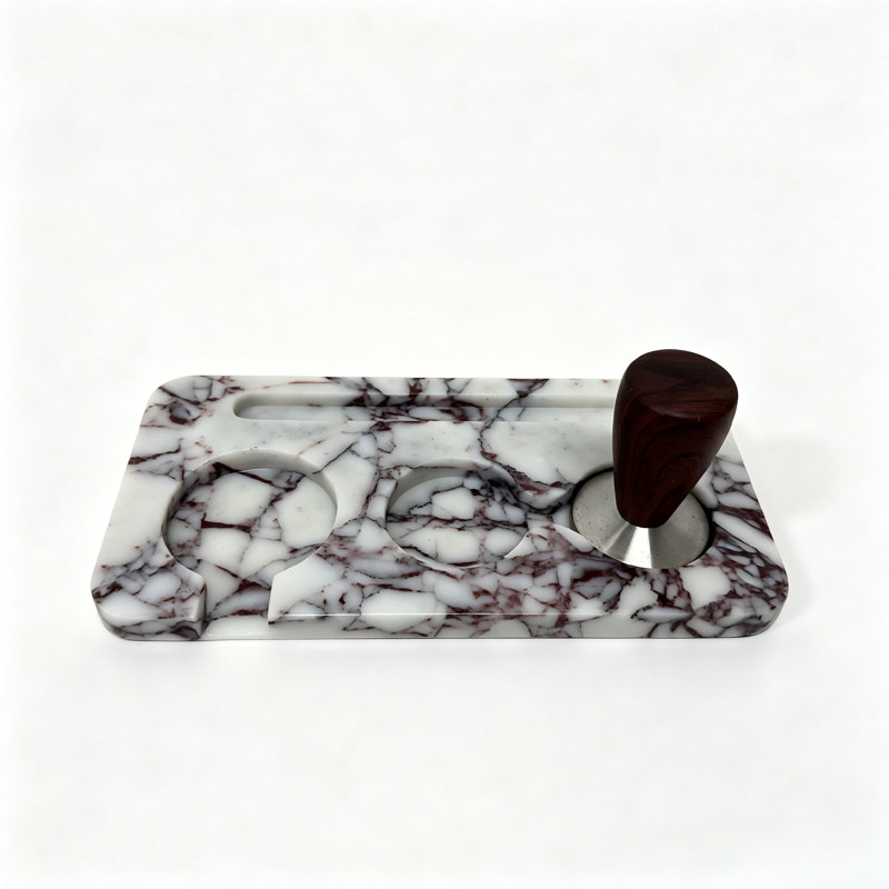 Plateau de tamponnage espresso en marbre naturel pour accessoires de café, Plateau blanc