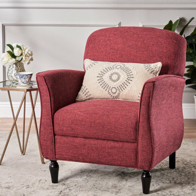 Fauteuil confortable rouge avec revêtement, passepoil moyen, pieds tournés polis et accoudoirs courbés rétro, 30,89 po Largeur X 28,08 Profondeur 35,23 Hauteur Élégant avec une courbe de style rétro