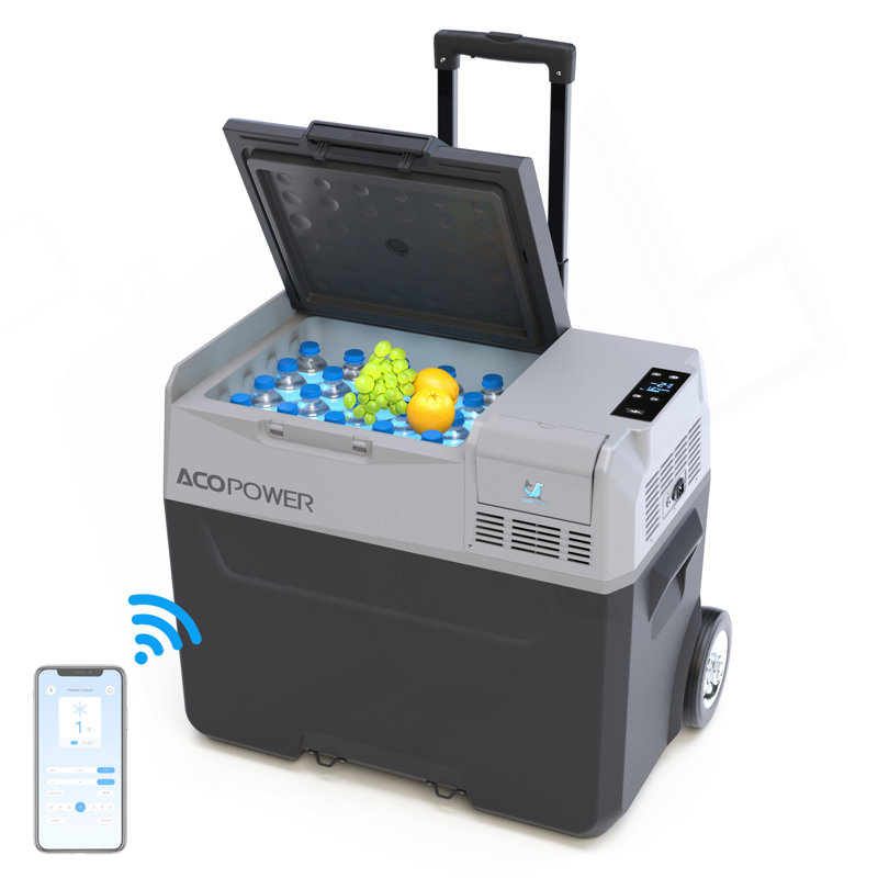 Congélateur de voiture de 42 pte avec contrôle APP et roues tout-terrain de 6 po, congélateur refroidisseur de 45 W de 12 V, faible bruit
