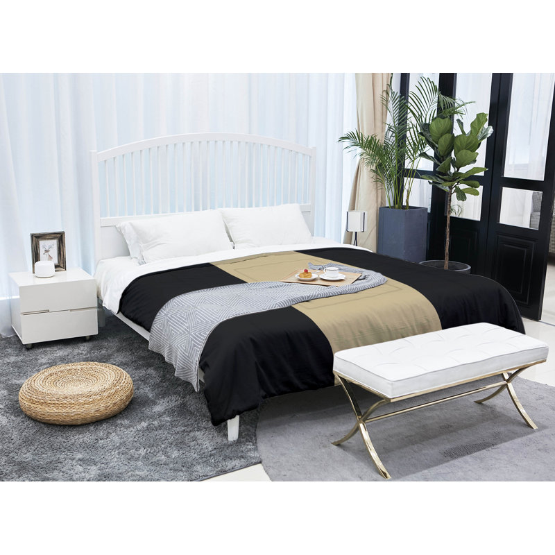 Modern & Contemporary Polyester Percale Striped Comforter, Black/Gold Middle, Twin XL Comforter
