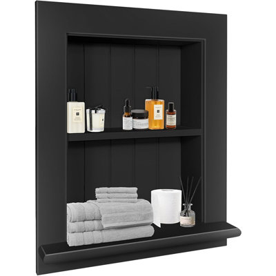 Wall-mounted Black Bathroom Cabinet – Recessed Medicine Cabinet With 2 Shelves, 14"x18"